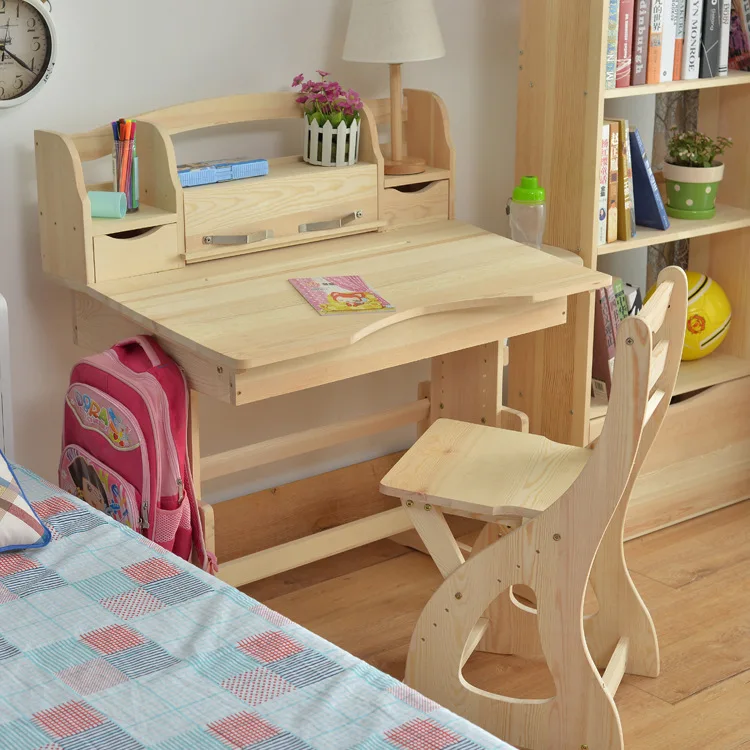 Наборы детской мебели стол из массива сосны + книжный шкаф стул регулируемые