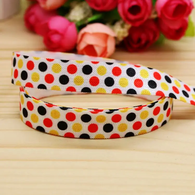 

5/8'' Free shipping Fold Elastic FOE polka dots printed headband headwear hairband diy decoration wholesale OEM P5540
