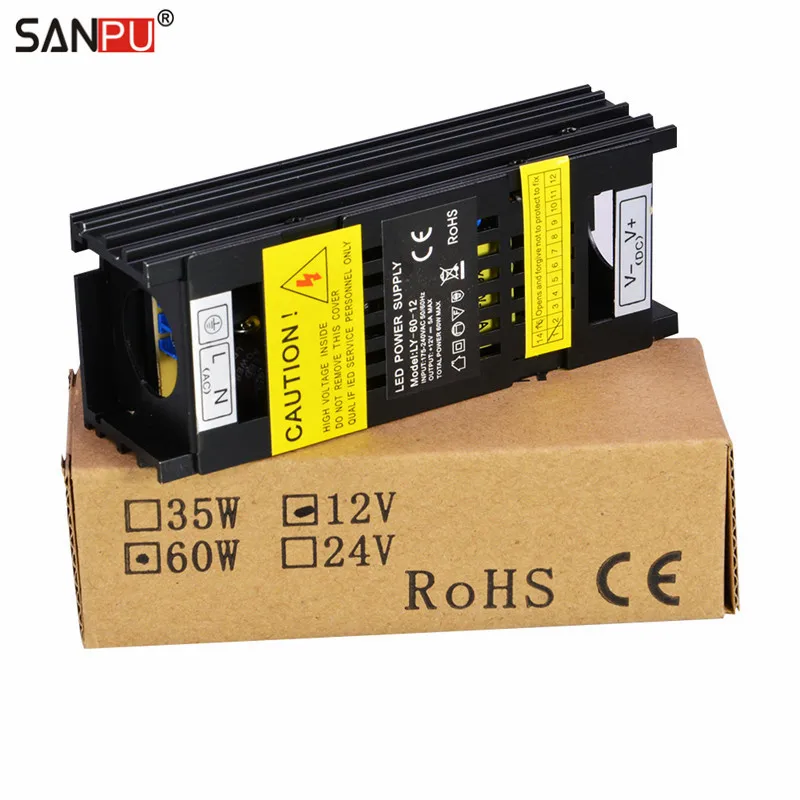 SMPS 220v AC-DC Power Supply 12v 60W 5A Constant Voltage Single Output Transformer Driver Indoor Black for LED Light Strips 48W | Лампы и