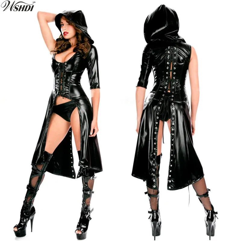 Long Style Leather Hoodie Coat Black Bandage Wetlook Sweet Pea Slim Latex Pvc Gown Dress Fetish Erotic Clubwear Ninja Costume
Long Style Leather Hoodie Coat Black Bandage Wetlook Sweet Pea Slim Latex Pvc Gown Dress Fetish Erotic Clubwear Ninja Costume