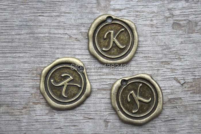 

15pcs-Letter K Alphabet Charms, Antique Tibetan Bronze Tone Alphabet Letter K Charm Pendant 18x18mm