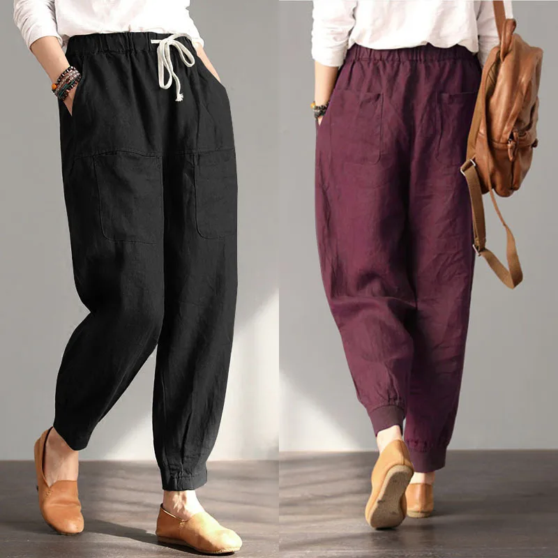 Women's elastic waist drawstring loose large size cotton casual trousers women's long pants fashion Capris
Women's elastic waist drawstring loose large size cotton casual trousers women's long pants fashion Capris