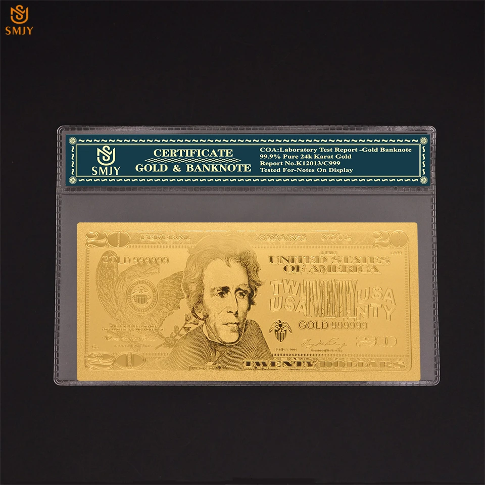 Gold 999 4k Gold Foil US 20 Dollar Gold Banknote With PVC COA Gift For Business And Fake Banknote Collections Dollar Money
Gold 999 4k Gold Foil US 20 Dollar Gold Banknote With PVC COA Gift For Business And Fake Banknote Collections Dollar Money