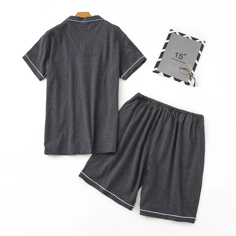 2019 Summer Men's Casual Pajama sets Men Turn-down Collar shirt & half pants Male 100% Cotton sleepwear suit Plus size XL | Мужская