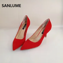 Женские замшевые туфли SANLUME с острым носком высота 7 см 10
