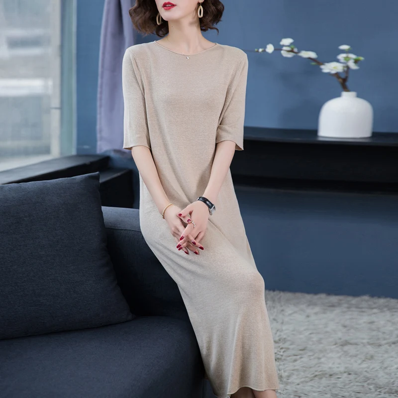 High quality new spring lady long dress elegant female long knit dress solid color dress short sleeve free shipping
High quality new spring lady long dress elegant female long knit dress solid color dress short sleeve free shipping