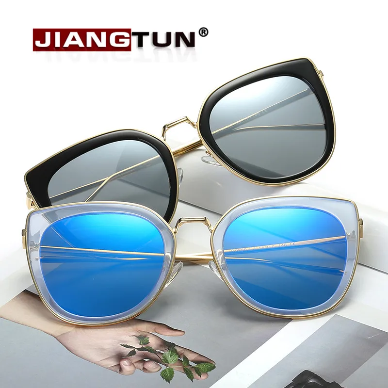 Jiangtun новейший сплав храм солнцезащитные очки Женщины кошачий глаз оригинальные