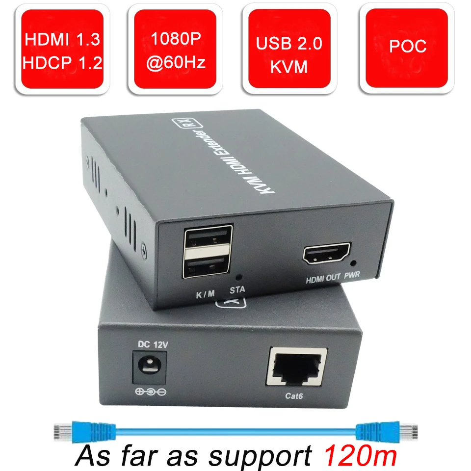 2020 400ft USB HDMI KVM удлинитель POC без потери задержки 2 0 RJ45 порт по Cat5e Cat6|Кабели HDMI| |