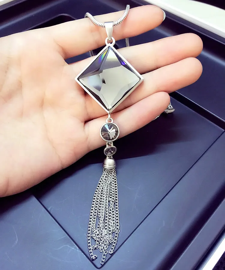 Square Grey Crystal Tassel Long Necklace For Women High Quality Jewelry Sweater Necklaces & Pendants
Square Grey Crystal Tassel Long Necklace For Women High Quality Jewelry Sweater Necklaces & Pendants