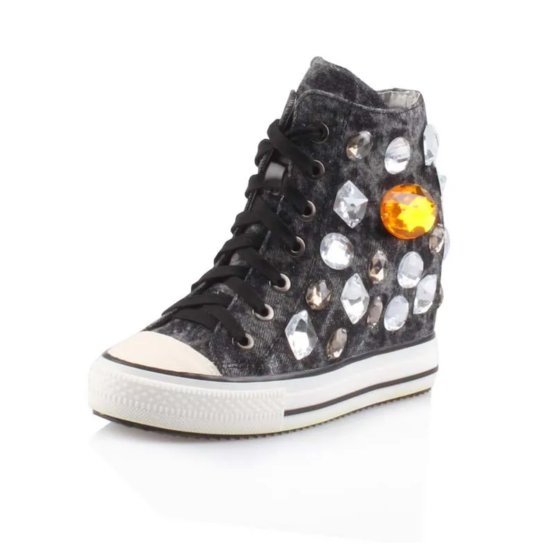 2017 new arrived ladies height increasing high heels casual shoes high top lace up denim wedges Beads Rhinestone canvas boots
2017 new arrived ladies height increasing high heels casual shoes high top lace up denim wedges Beads Rhinestone canvas boots