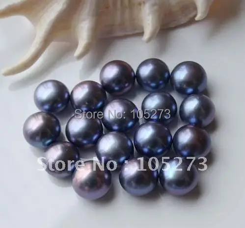 

Charming! AA 6-12MM Peacock Blue Color Genuine Freshwater Button Pearls, Half Drilled 10pcs/lot Wholesale New Free Shipping