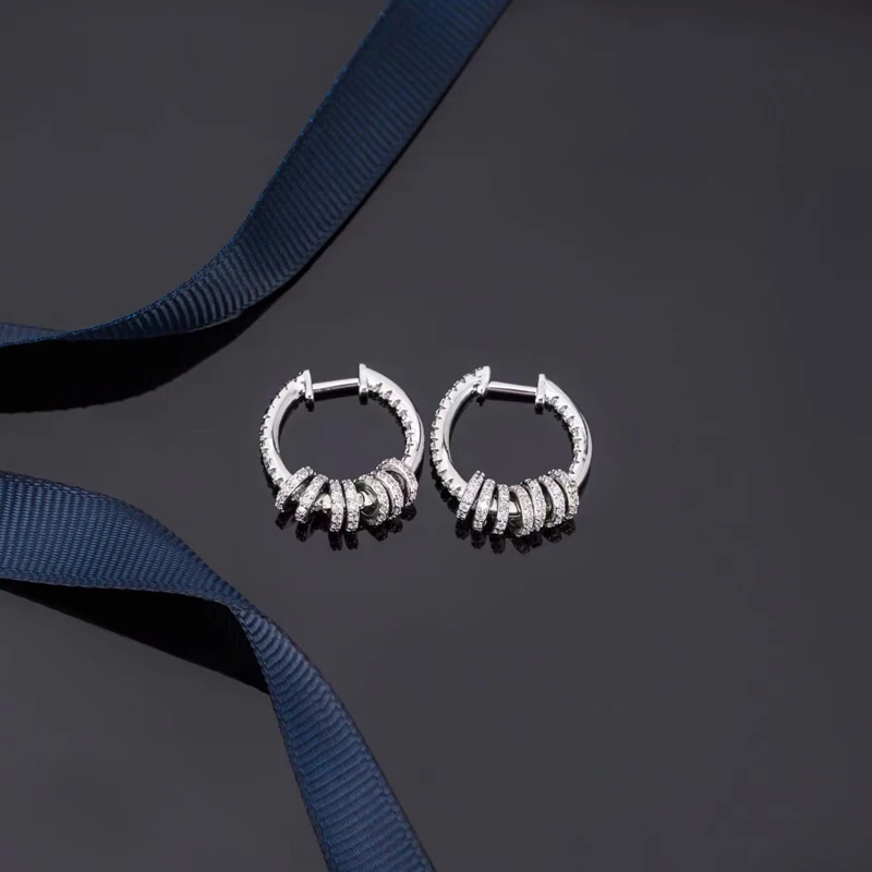 Серьги кольца серебряные с фианитами изысканные изящные украшения AAA + мозаика из