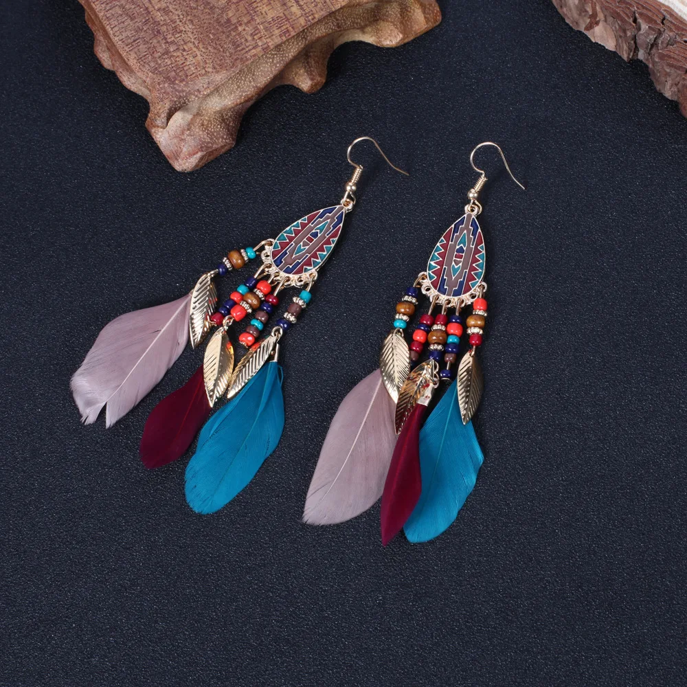 Maxfresh Long Tassel Fashion Feather Style Ethnic Boho Big Dangle Statement Drop Earring Wedding Earrings Accessories | Украшения и
