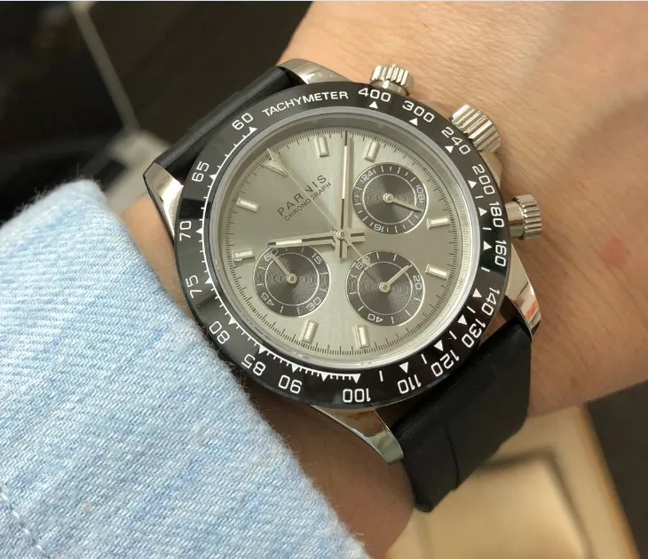 Sapphire Crystal 39mm PARNIS Japanese quartz movement men's watch Multi-function Grey dial ceramic bezel quartz watches p102-8
Sapphire Crystal 39mm PARNIS Japanese quartz movement men's watch Multi-function Grey dial ceramic bezel quartz watches p102-8