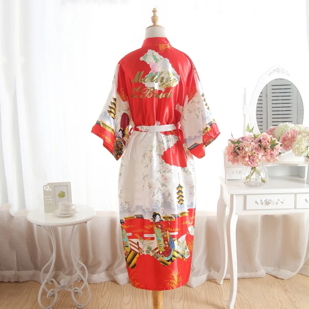Шелковый атлас халаты для невесты платье матери халат Цветочные Халат кимоно