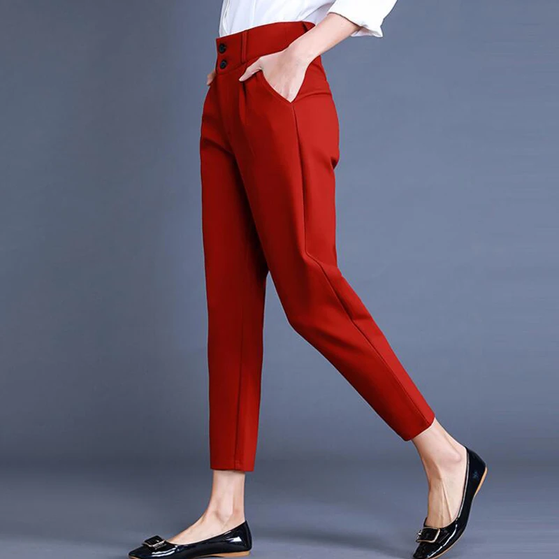 Простые Модные шаровары женские брюки офисная одежда для женщин черные Красные