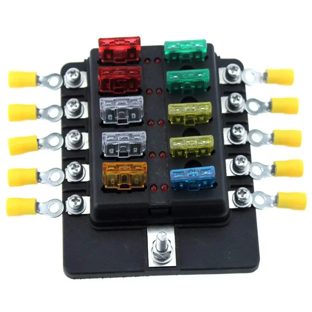 

10 Way Circuit LED Fuse Blade Fuse Block For Car Truck Boat RV LED Indicator Fuses Box With Terminals Wiring Kits