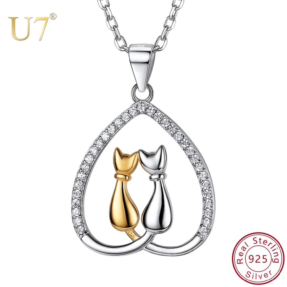U7 925 Sterling Silver Cute Two Cats In Heart Pendant Necklaces CZ Choker Necklace Women Valentine's Day Gift for Her SC226
U7 925 Sterling Silver Cute Two Cats In Heart Pendant Necklaces CZ Choker Necklace Women Valentine's Day Gift for Her SC226