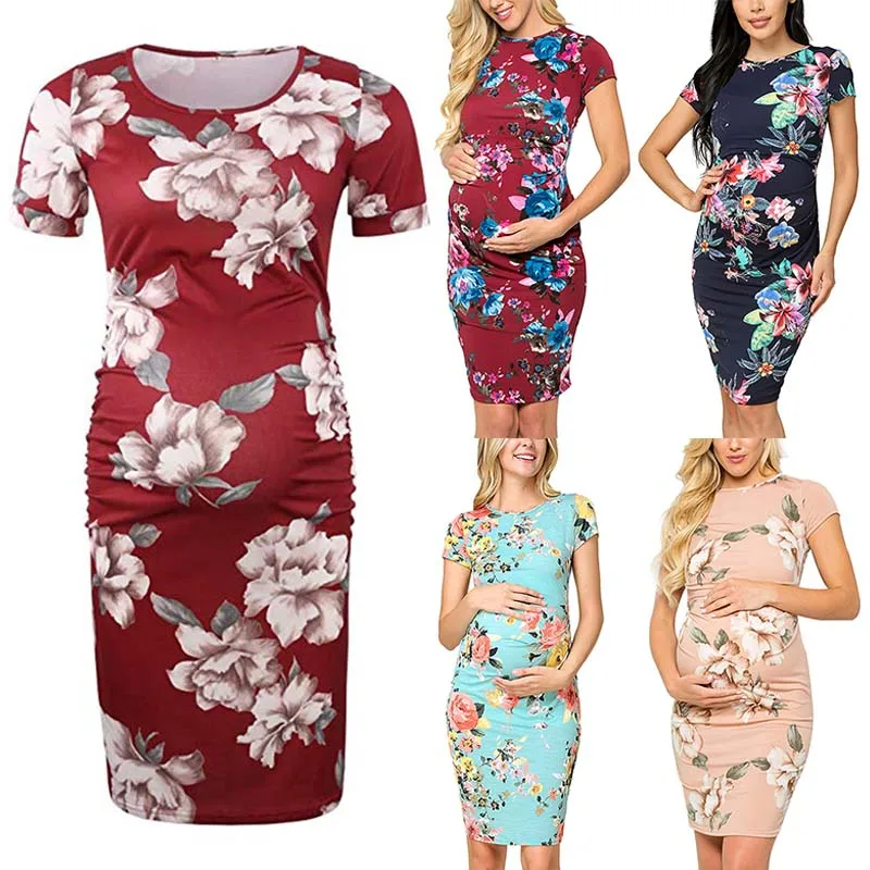 Womens Round Neck Short Sleeve Pleated Print Maternity Dress Maternity Bodycon Dress YH-17
Womens Round Neck Short Sleeve Pleated Print Maternity Dress Maternity Bodycon Dress YH-17