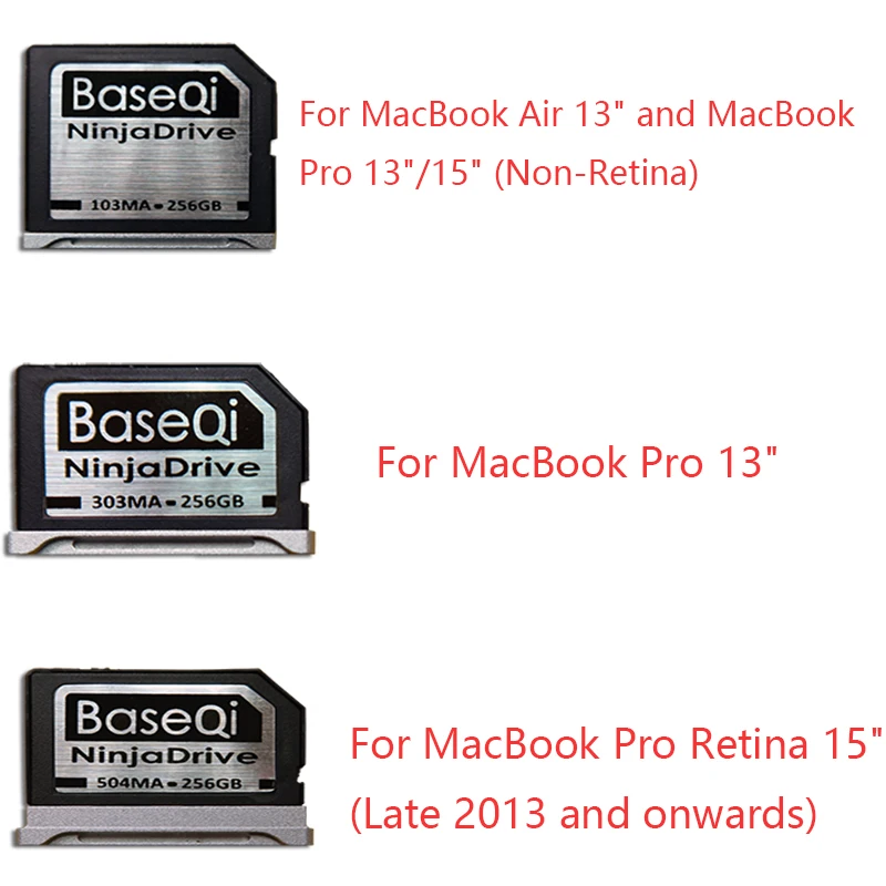 Алюминиевый накопитель BaseQi Ninja 256 ГБ карта памяти SD для MacBook Air 13 дюймов и Pro 13/15