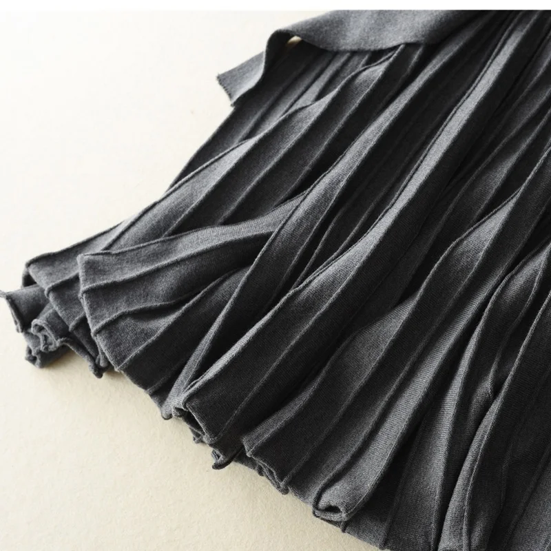 New Autumn Winter Wool Knit Pleated Belt Skirt Elegant Mid-Claf Ribbed Solid Black Gray Knitwear Women's Stretch Waist #1306
New Autumn Winter Wool Knit Pleated Belt Skirt Elegant Mid-Claf Ribbed Solid Black Gray Knitwear Women's Stretch Waist #1306