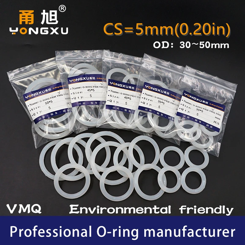 2PCS/lot White Silicon O-ring Silicone/VMQ CS5mm Thickness OD30/35/40/45/50*5mm O ring Seal Rubber Rings Silicone Gasket Washer
2PCS/lot White Silicon O-ring Silicone/VMQ CS5mm Thickness OD30/35/40/45/50*5mm O ring Seal Rubber Rings Silicone Gasket Washer