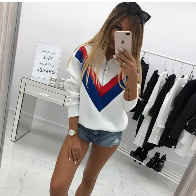 Double V Striped Printed Sweatshirt Women Autumn Nice Fashion Zipper Hoodies Top Femme Contrast Color Pullover Moletom Feminino
Double V Striped Printed Sweatshirt Women Autumn Nice Fashion Zipper Hoodies Top Femme Contrast Color Pullover Moletom Feminino