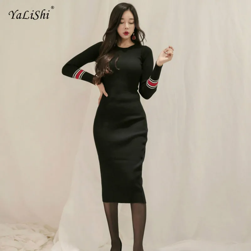 2018 Solid Women Pencil Dress Autumn Black Long Sleeve O-neck Mid-calf Knitting Casual Office Club Dress Red Modis Wrap Dresses
2018 Solid Women Pencil Dress Autumn Black Long Sleeve O-neck Mid-calf Knitting Casual Office Club Dress Red Modis Wrap Dresses