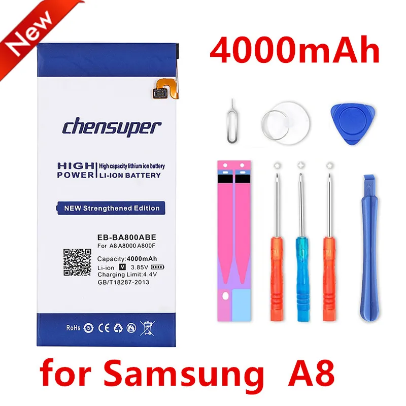Новый chensuper EB-BA800ABE аккумулятор 4000 мАч для Samsung GALAXY A8 A8000 A800F A800S A800YZ + Инструменты
Новый chensuper EB-BA800ABE аккумулятор 4000 мАч для Samsung GALAXY A8 A8000 A800F A800S A800YZ + Инструменты