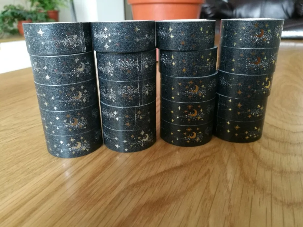 1.5cm moon star Black Bronzing hot silver Adhesive Tape for Scrapbooking DIY Craft Sticky Deco Masking Japanese Paper Washi Tape
1.5cm moon star Black Bronzing hot silver Adhesive Tape for Scrapbooking DIY Craft Sticky Deco Masking Japanese Paper Washi Tape