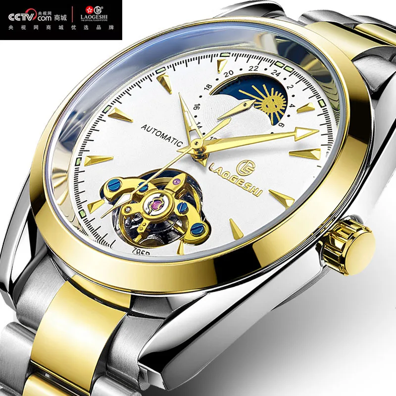 Роскошные Tourbillon полые водонепроницаемые часы мужские светящиеся автоматические