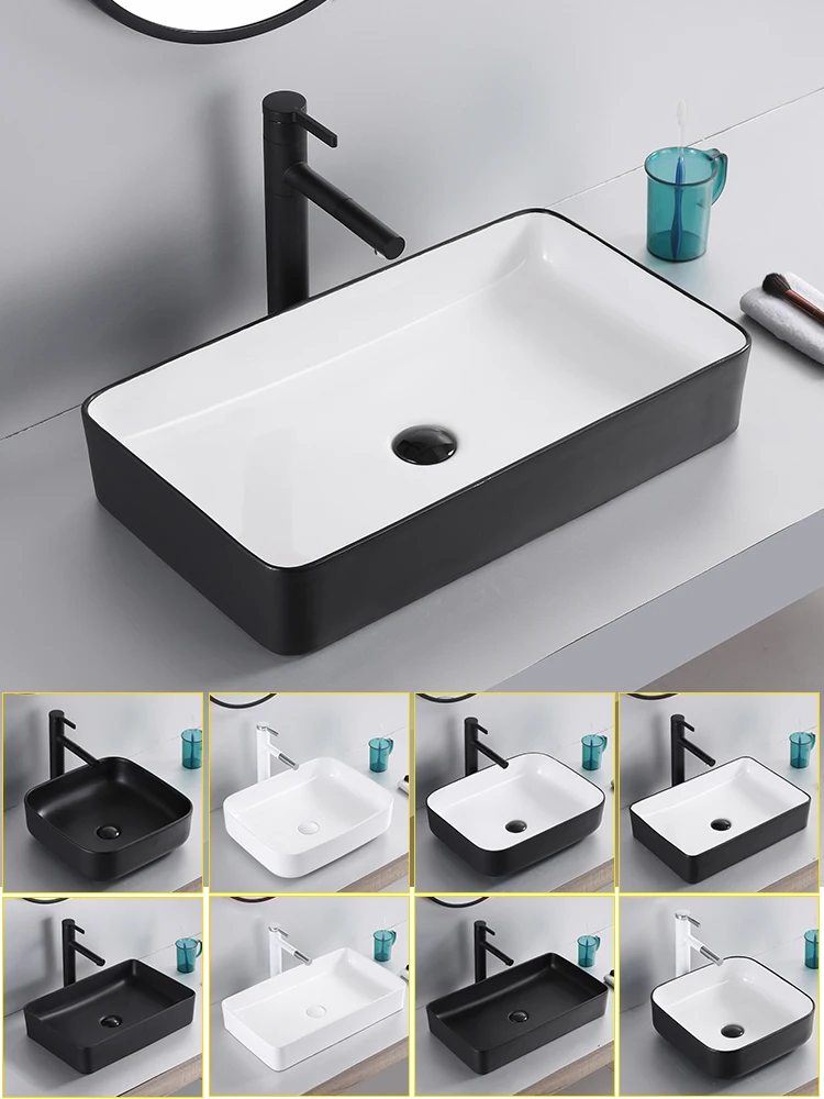Скандинавский керамический умывальник квадратный простая черная ванная комната