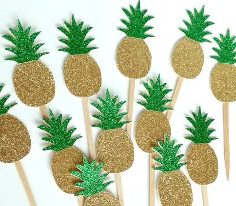 

glitter gold Pineapple wedding Tropical Fruit birthday cupcake toppers Hawaiian Luau party decoration doughnut picks