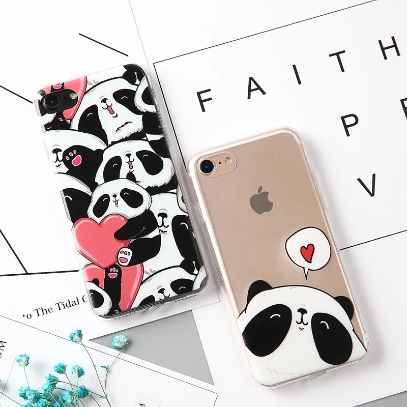 W1990 Phone Case For Apple Iphone SE Back Cover Soft Lovely Pandas Family With The Bamboo Painted TPU Capa 5