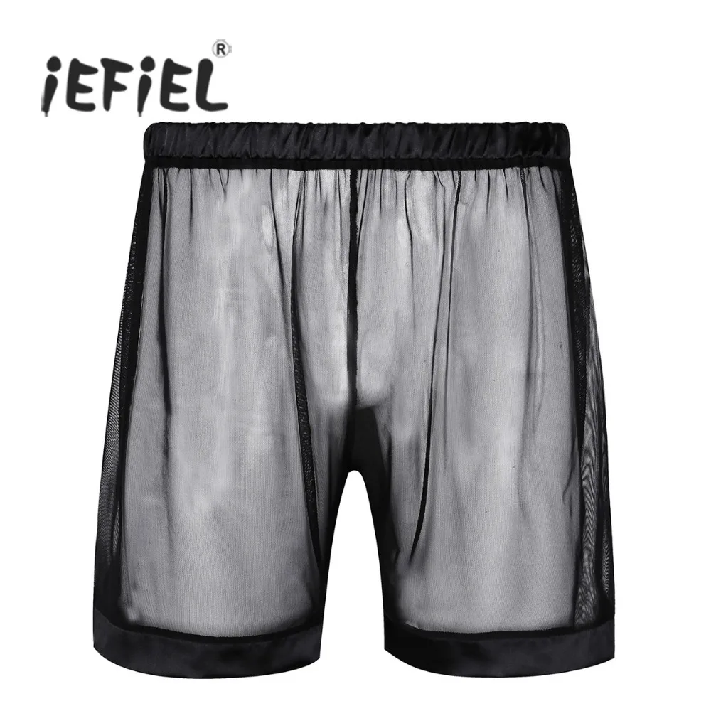 

iEFiEL Mens Lingerie Boxer Homme See-through Mesh Loose Lounge Boxer Shorts Boxershorts Men Underwear Gay Male Panties