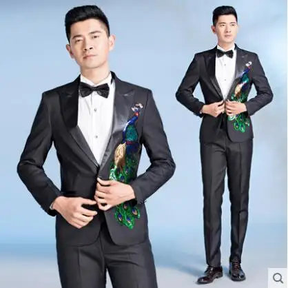 Singer stage Embroidered peacock clothing for men groom suit set with pants mens wedding suits costume mens formal dress tie
Singer stage Embroidered peacock clothing for men groom suit set with pants mens wedding suits costume mens formal dress tie