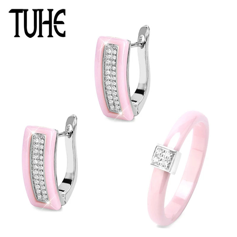 New Romantic Rectangle Rhinestone Pink Ceramic Earrings With 3MM Thin Ceramic Rings For Women Girl Healthy Fashion Jewelry Set
New Romantic Rectangle Rhinestone Pink Ceramic Earrings With 3MM Thin Ceramic Rings For Women Girl Healthy Fashion Jewelry Set