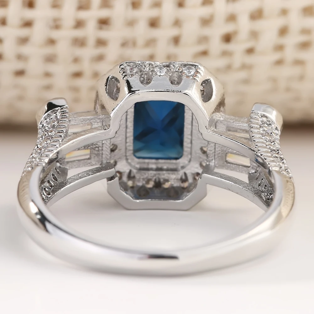 2017 summer fashion blue crystal ring for women 2ct large suqare birthstone zircon band trend jewelry shiny female bague | Украшения и