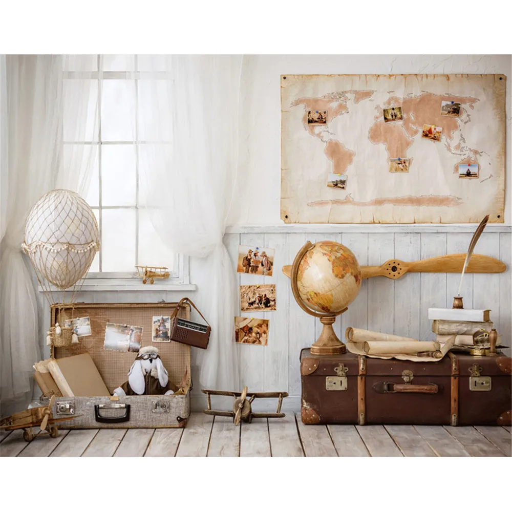 Interior Room Boy Kids Photo Background Wood Floor Vintage Suitcases Wooden Aircraft Word Map Children Photography Backdrops
Interior Room Boy Kids Photo Background Wood Floor Vintage Suitcases Wooden Aircraft Word Map Children Photography Backdrops