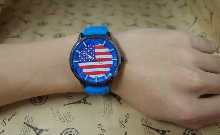 Hot Sales US Flag Silicone Watch Women Men Fashion Dress Quartz Wrist Watch Relojes Mujer cg-2
Hot Sales US Flag Silicone Watch Women Men Fashion Dress Quartz Wrist Watch Relojes Mujer cg-2