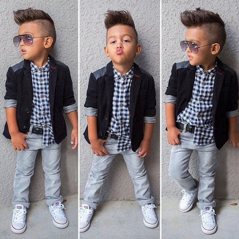 2019 New Boy Clothes Set 3 Pcs Children Clothing boys Set Black Outerwear+Plaid Shirt+Jeans Pants Autumn Kids Clothes sets
2019 New Boy Clothes Set 3 Pcs Children Clothing boys Set Black Outerwear+Plaid Shirt+Jeans Pants Autumn Kids Clothes sets