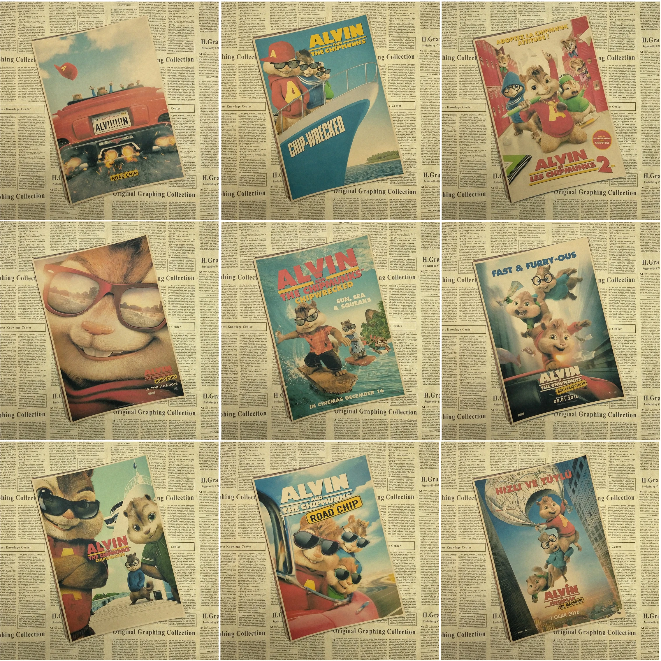 Alvin And The Chipmunks Ретро стиль Декор живопись сердечник обои роспись рисование