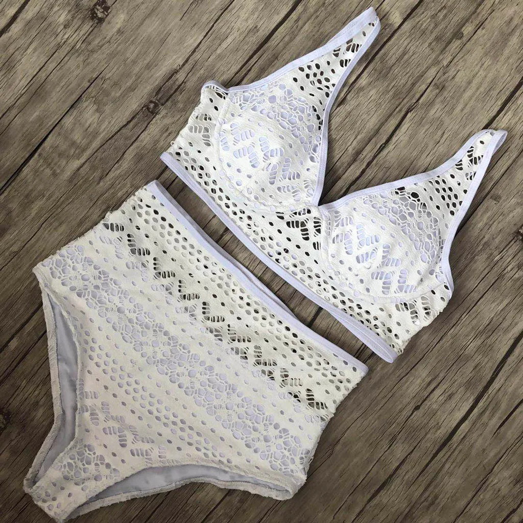Womens Two Pieces Crochet Knitted Lace High Waist V Neck Hollow Split Bikini Set Swimsuit Summer Swimwear Beach Wear
Womens Two Pieces Crochet Knitted Lace High Waist V Neck Hollow Split Bikini Set Swimsuit Summer Swimwear Beach Wear