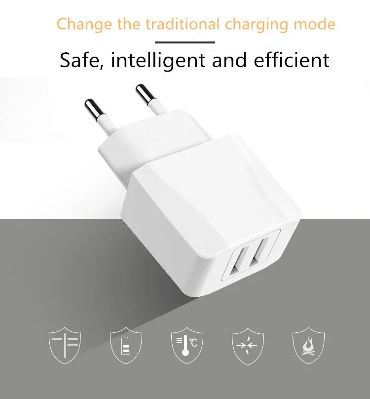 Штепсельная Вилка европейского стандарта 2 порта USB зарядное устройство 5V 2.1A