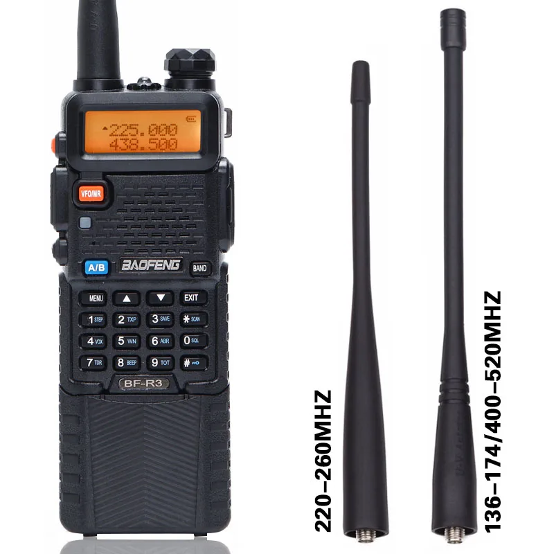 BaoFeng BF-R3 трехдиапазонная рация 136-174/220-260/400-520 МГц с 2 антеннами 3800 мАч батарея Amatuer портативная UV-5R радио
BaoFeng BF-R3 трехдиапазонная рация 136-174/220-260/400-520 МГц с 2 антеннами 3800 мАч батарея Amatuer портативная UV-5R радио