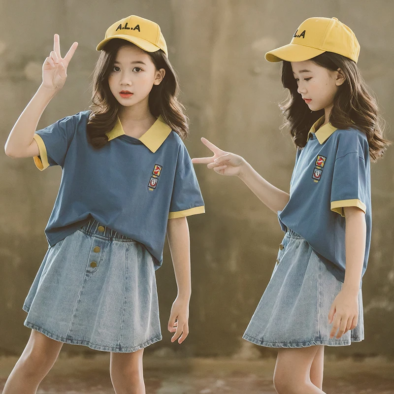 Kids Clothes Girls Summer Outfits 2019 School Costume Cotton Shirt + Denim Skirt 2pcs Fashion Children Clothing Teenagers 12 14
Kids Clothes Girls Summer Outfits 2019 School Costume Cotton Shirt + Denim Skirt 2pcs Fashion Children Clothing Teenagers 12 14