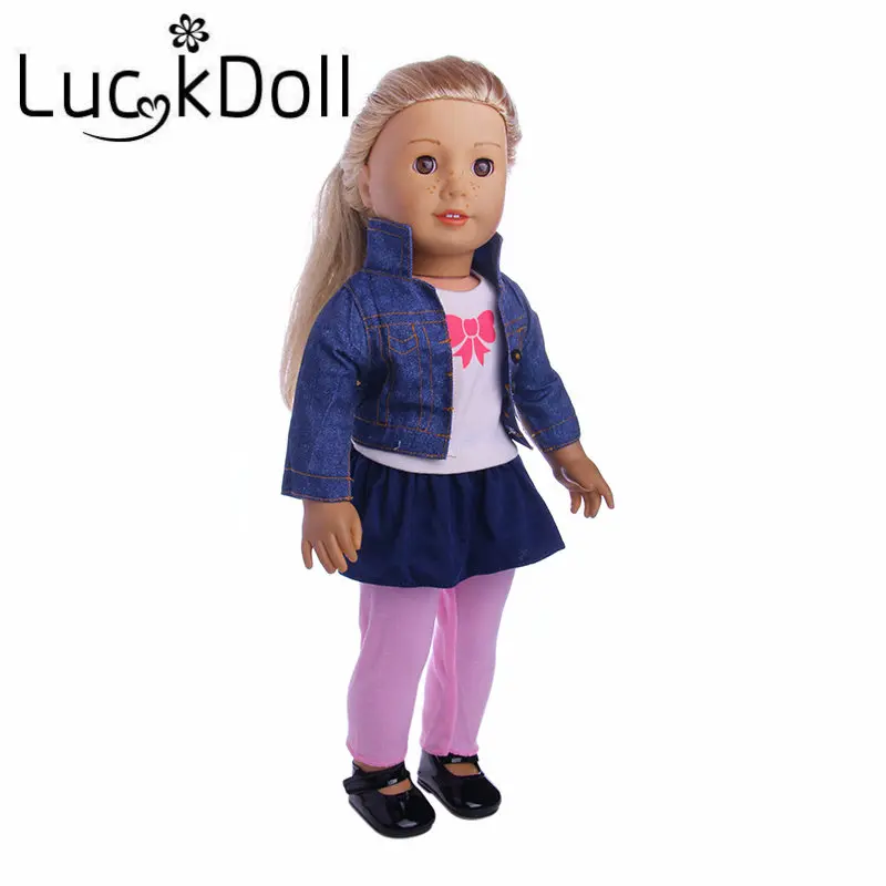 LUCKDOLL/джинсовая куртка с длинными рукавами + футболка платье синяя юбка штаны