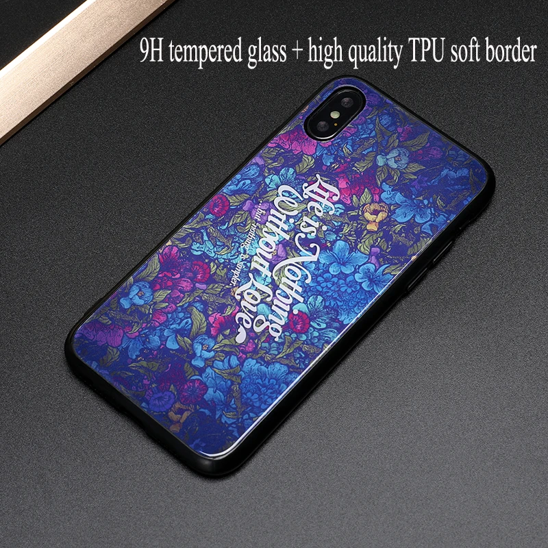 Новый Цвет Цветок текст взрывостойкое стекло чехол для iPhone XS MAX/X/6s/7/8 plus/XR/XS