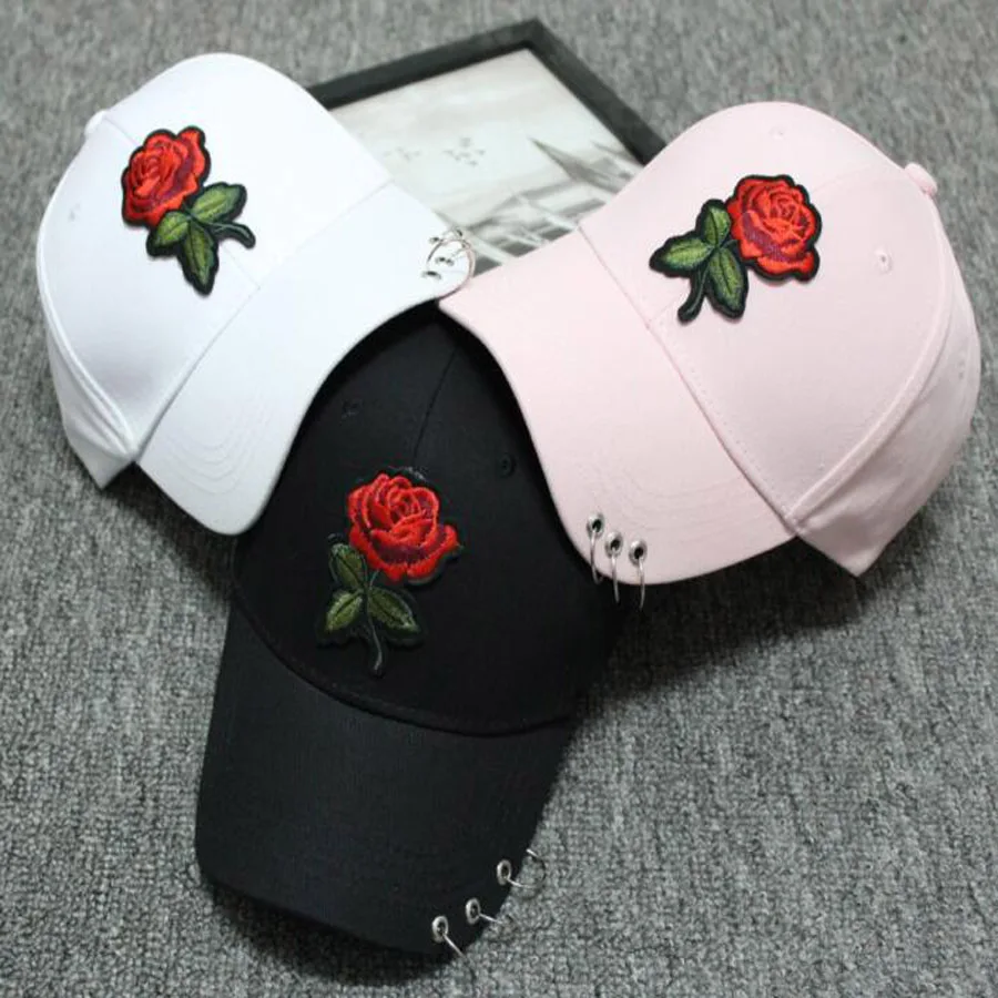 Fashion Spring Summer Sun Cap Curved Brim Hip Hop Snapback Cap With Rings Hiphop Punk Cap Rose Baseball Cap
Fashion Spring Summer Sun Cap Curved Brim Hip Hop Snapback Cap With Rings Hiphop Punk Cap Rose Baseball Cap