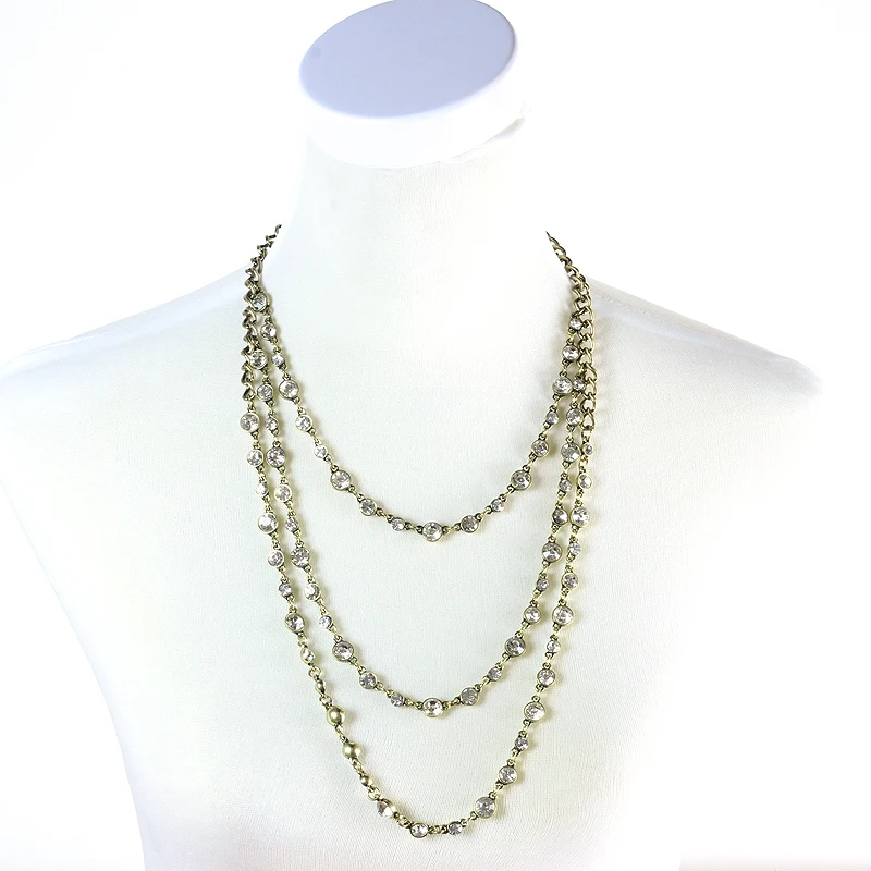 Wholesale Sweet Girl Crystal3-Tier Layers Necklace, Statement Chunky Collar Necklace